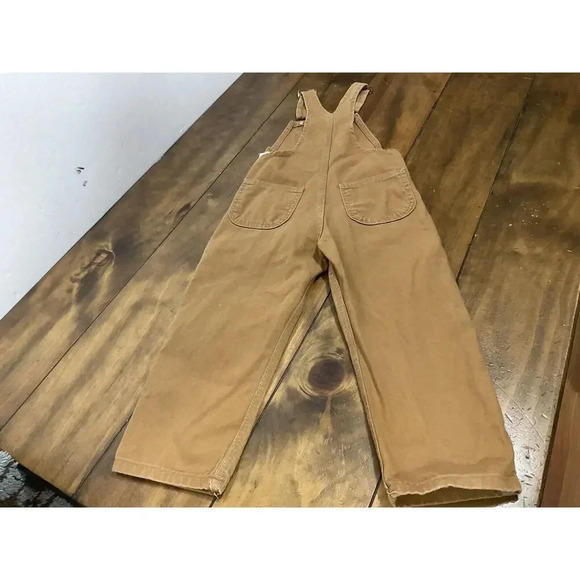 Kids Carhartt Overalls Canvas Bib Double Knee Pants Brown Youth 4 - Picture 6 of 12